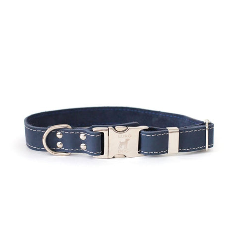 Euro-Dog Quick-Release Leather Dog Collar X-Small Navy - Poudre Pet & Feed Supply